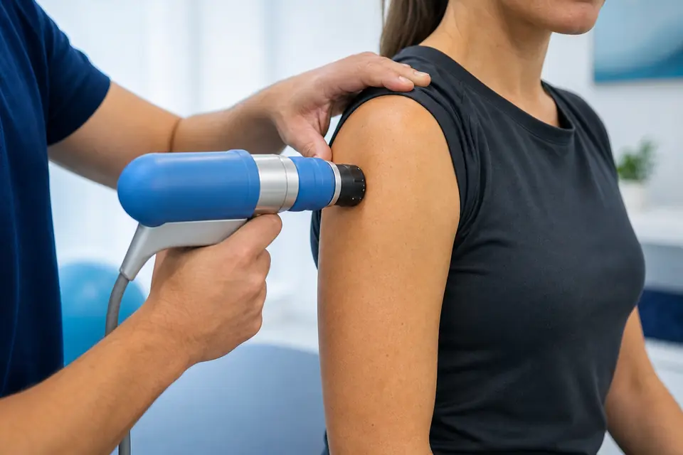 Aplicação da terapia por ondas de choque no ombro